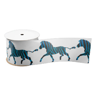 Schwarz-Blau-Silhouette Zebra Satinband