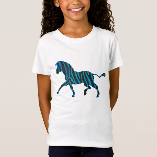 Schwarz-Blau-Silhouette Zebra T-Shirt (Vorderseite)