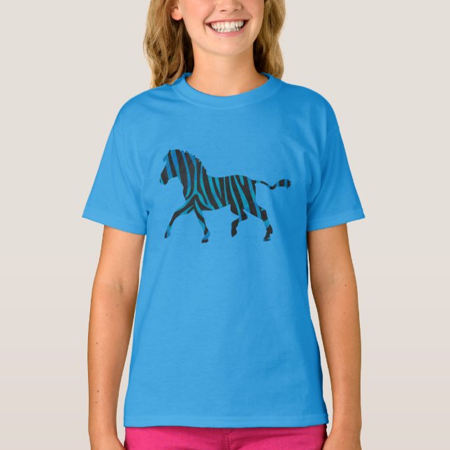 Schwarz-Blau-Silhouette Zebra T-Shirt (Vorderseite)