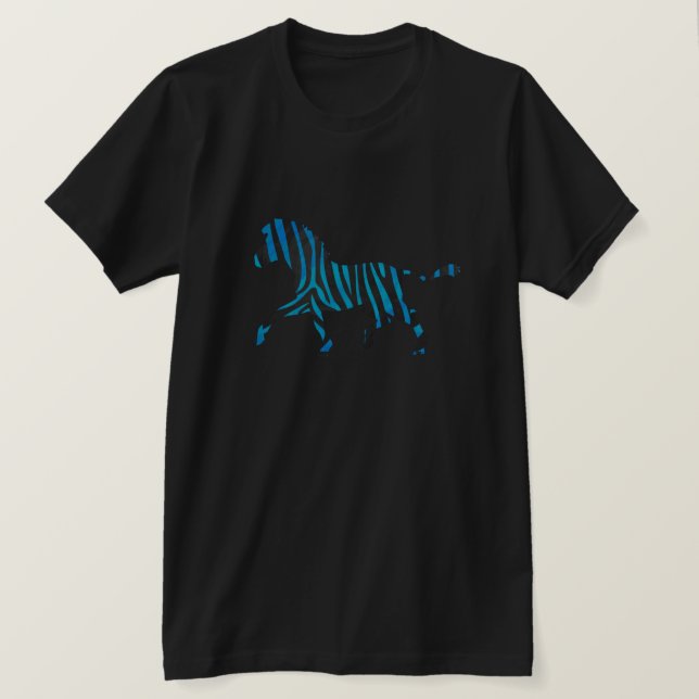 Schwarz-Blau-Silhouette Zebra T-Shirt (Design vorne)