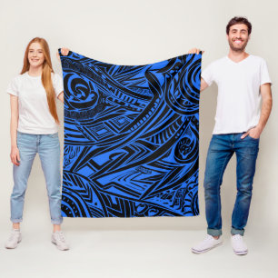 Schwarz-Blau-Stämme Abstrakt Fleecedecke