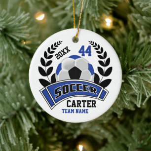 Schwarz, Blau und Weiß personalisieren Fußball ⚽ Keramik Ornament
