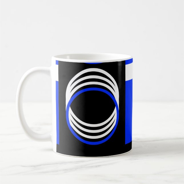 Schwarz-Blau-Weiß-Kreise Moderne Tasse (Links)