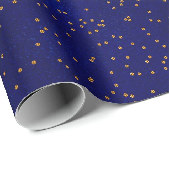 Schwarz-blaue goldene Konfetti-Punkte Geschenkpapier (Rolleneckpunkt)