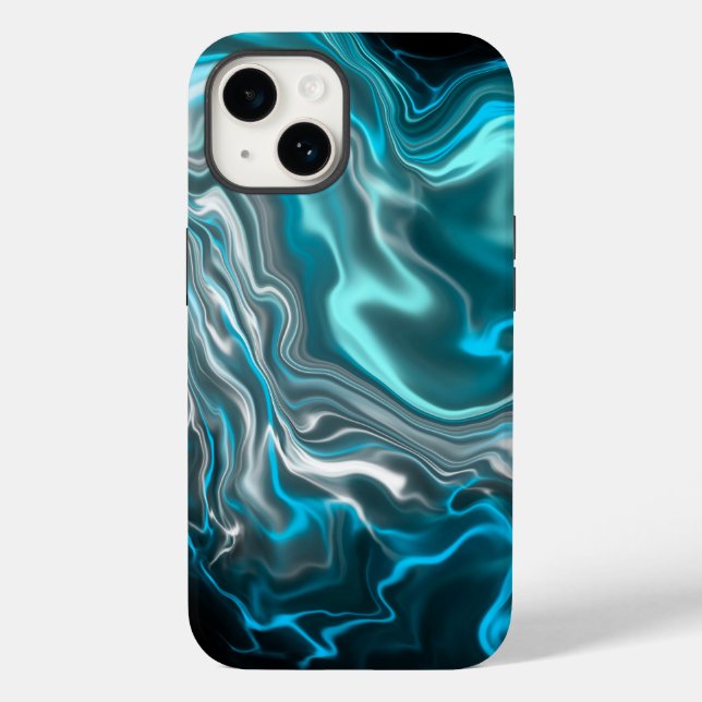 Schwarz-blaue Marmorflüssigkeit Kunst Case-Mate iPhone Hülle (Rückseite)