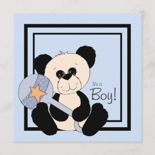 Schwarz-blaue Panda-Baby-Party Einladung