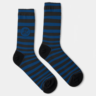 Schwarz-blaue Streifen mit Ihren Initialen Socken