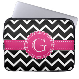 Schwarz, Blumen, Zickzack Laptopschutzhülle