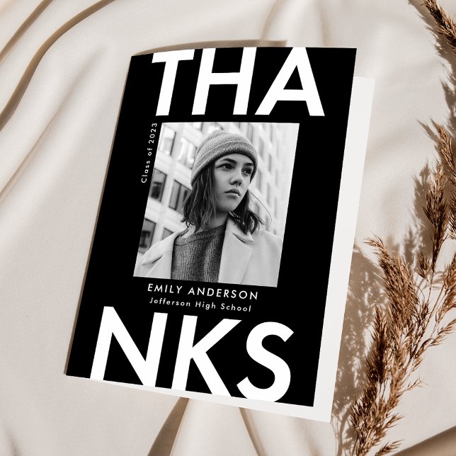 Schwarz | Bold Foto Abschluss Dankeskarte (Von Creator hochgeladen)