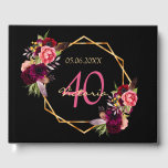 Schwarz-Bordeaux-Flora 40. Geburtstag Gästebuch<br><div class="desc">Ein Gästebuch für ein 40. Party. Ein schicker schwarzer Hintergrund mit einem geometrischen Rahmen für Imitate. Die Einrichtung besteht aus dunklen, lila und bordeauxfarbenen Blume, Rose und Boho-Federn. Vorlagen für einen Namen, Alter 40 und Datum. Geburtsdatum oder Geburtsdatum des Party. Der Name wird mit handgeschriebenem Stilskript, rosa Buchstaben, lila Alters...</div>