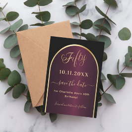 Schwarz-Bordeaux Gold 50. Geburtstag Save The Date