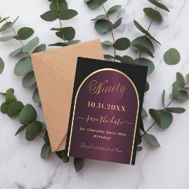 Schwarz-Bordeaux-Goldbogen 90. Geburtstag Save The Date