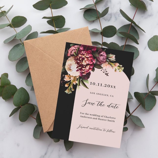 Schwarz-Bordeaux-Moody-Arch-Hochzeit Save The Date (Von Creator hochgeladen)