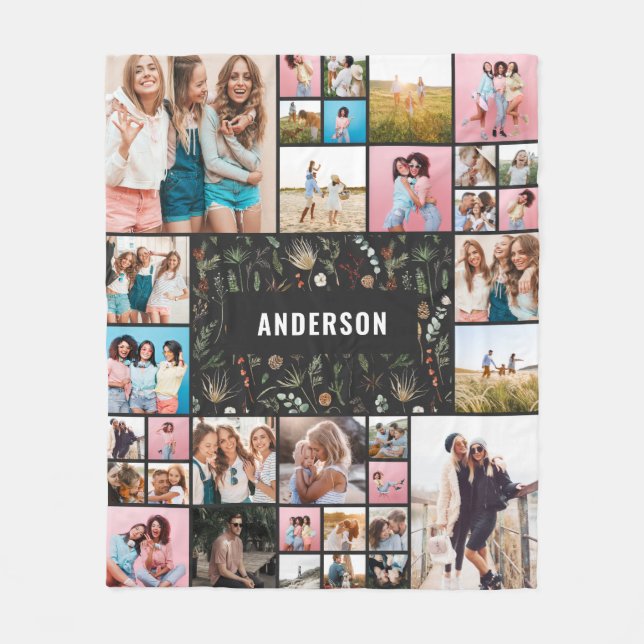 Schwarz botanische moderne Minimalpampas 34 Foto Fleecedecke (Vorderseite)