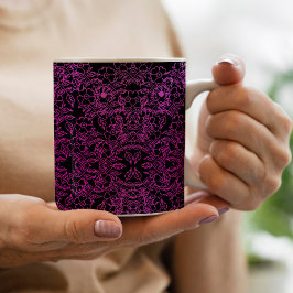 Schwarz Botanisches Rosa Bläschen Farbe dekorativ Kaffeetasse