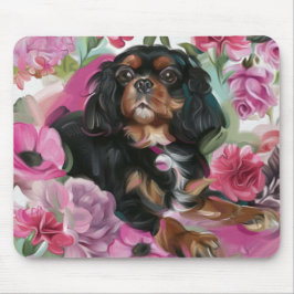 Schwarz-Bräu Cavalier Floral Hund Art Mouse-Pad Mousepad