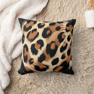 Schwarz Braun Cremefarben Gemalt Leopard Tierprint Kissen