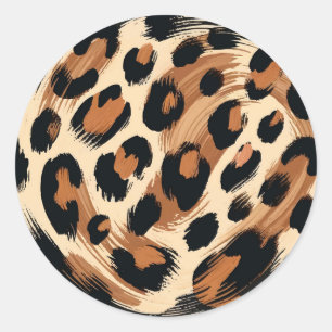 Schwarz Braun Cremefarben Gemalt Leopard Tierprint Runder Aufkleber