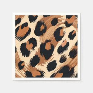Schwarz Braun Cremefarben gemalter Leopard Tierpri Serviette