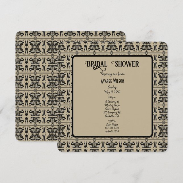 Schwarz-Braun-Griechisch-Mittelmeer-Dusche Einladung (Vorne/Hinten)