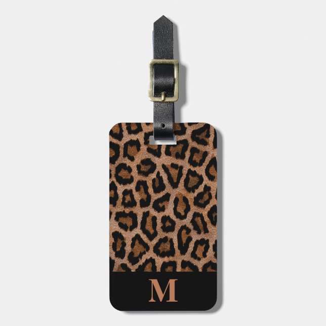 Schwarz/Braun-Leopard-Spot für klassische Monogram Gepäckanhänger (Vorderseite vertikal)