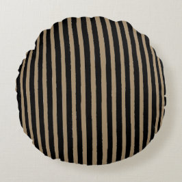 Schwarz Braun Streifen Muster, Elegant, Vintage Rundes Kissen