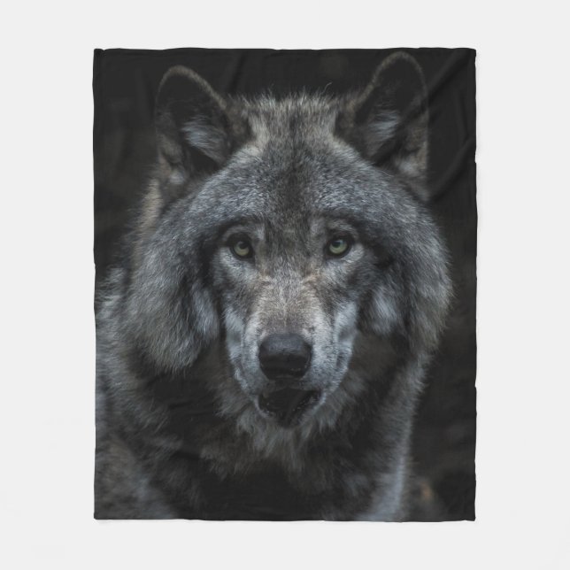SCHWARZ-BRAUN-WOLF-GEMÄLDE FLEECEDECKE (Vorderseite)
