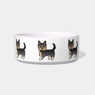 Schwarz-braune Cartoon Hunde der Yorkshire Terrier Napf