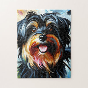 Schwarz-brauner Havanese Hund Acryl Druck Hundelie Puzzle