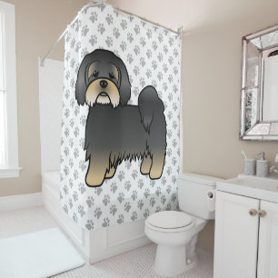 Schwarz-brauner Lhasa Apso süßer Cartoon-Hund Duschvorhang