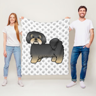 Schwarz-brauner Lhasa Apso süßer Cartoon-Hund Fleecedecke