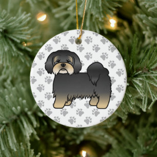 Schwarz-brauner Lhasa Apso süßer Cartoon-Hund Keramik Ornament