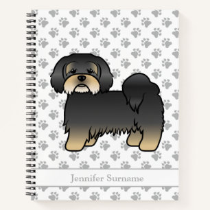 Schwarz-brauner Lhasa Apso süßer Cartoon-Hund & Na Notizbuch