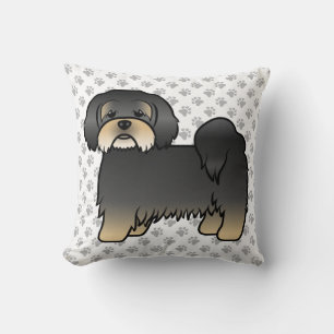 Schwarz-brauner Lhasa Apso süßer Cartoon-Hund & Pf Kissen