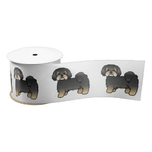 Schwarz-brauner Lhasa Apso süßer Cartoon-Hund Satinband