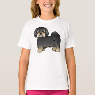Schwarz-brauner Lhasa Apso süßer Cartoon-Hund T-Shirt
