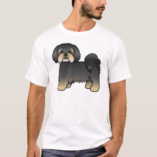 Schwarz-brauner Lhasa Apso süßer Cartoon-Hund T-Shirt