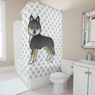 Schwarz-brauner sibirischer Husky süßer Cartoon-Hu Duschvorhang