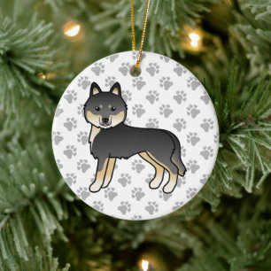 Schwarz-brauner sibirischer Husky süßer Cartoon-Hu Keramik Ornament