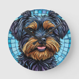Schwarz-brauner Terrier-Hund Runde Wanduhr