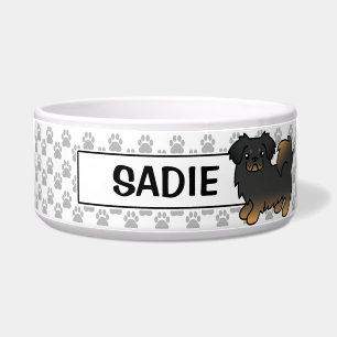 Schwarz-brauner Tibet-Spaniel-Cartoon-Hund Napf