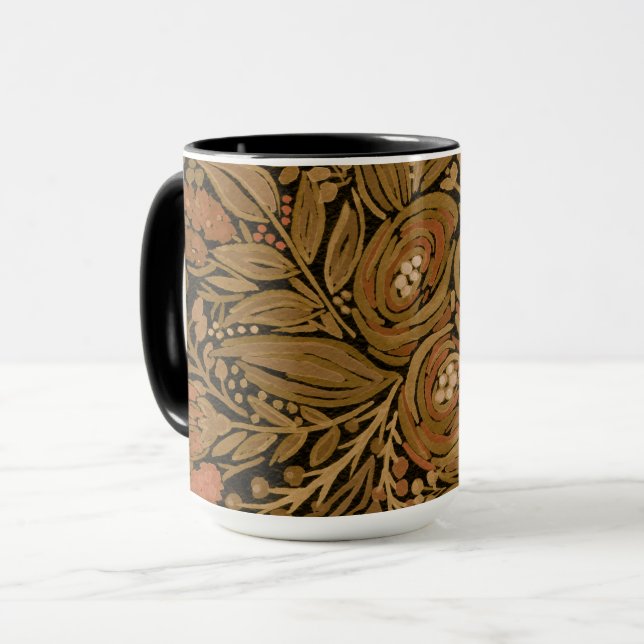 Schwarz-braunes Blumenmuster schwarz, braun Tasse (Vorderseite Links)