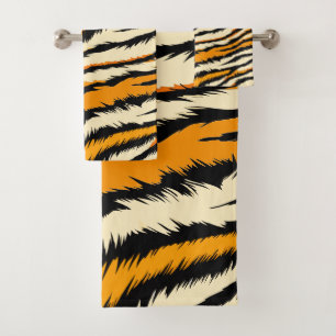 Schwarz-braunes Tiger-Streifenmuster Badhandtuch Set