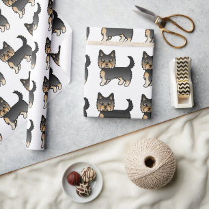 Schwarz-braunes Yorkshire-Terrier-Hundemuster Geschenkpapier