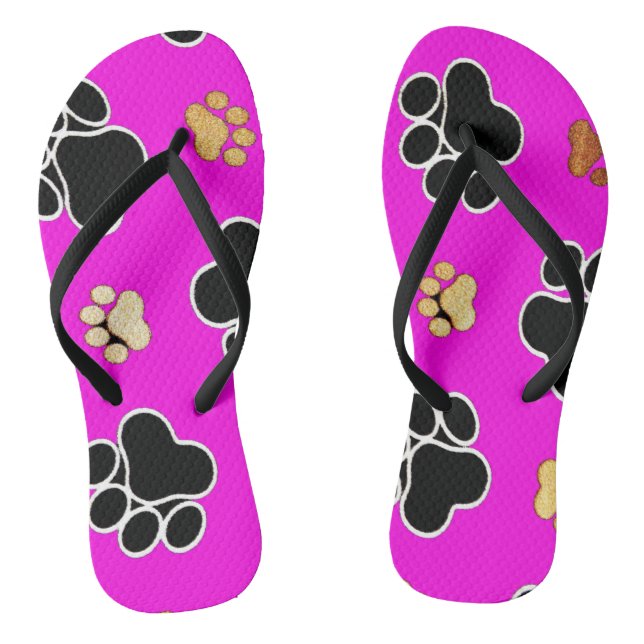 Schwarz-bräunliche Hundekuh druckpink Flip Flops (Fußbett)