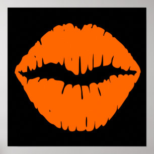 Schwarz-Bright Orange Lipstick Kiss Poster