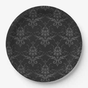 Schwarz-Brocade Muster Gothic Paper Plate Pappteller