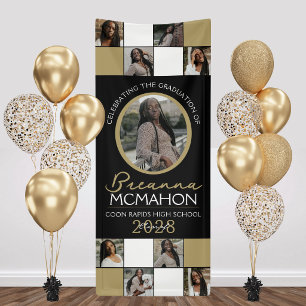 Schwarz & Bronze Gold Foto Collage Abschluss Vinyl Banner