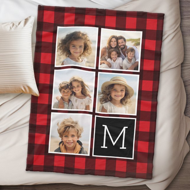 Schwarz-Buffalo-Kariert Fleecedecke (5 Photo Buffalo Check personalized blanket)