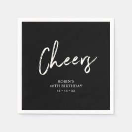 Schwarz | Cheers Brush Script Adult Geburtstagspar Serviette